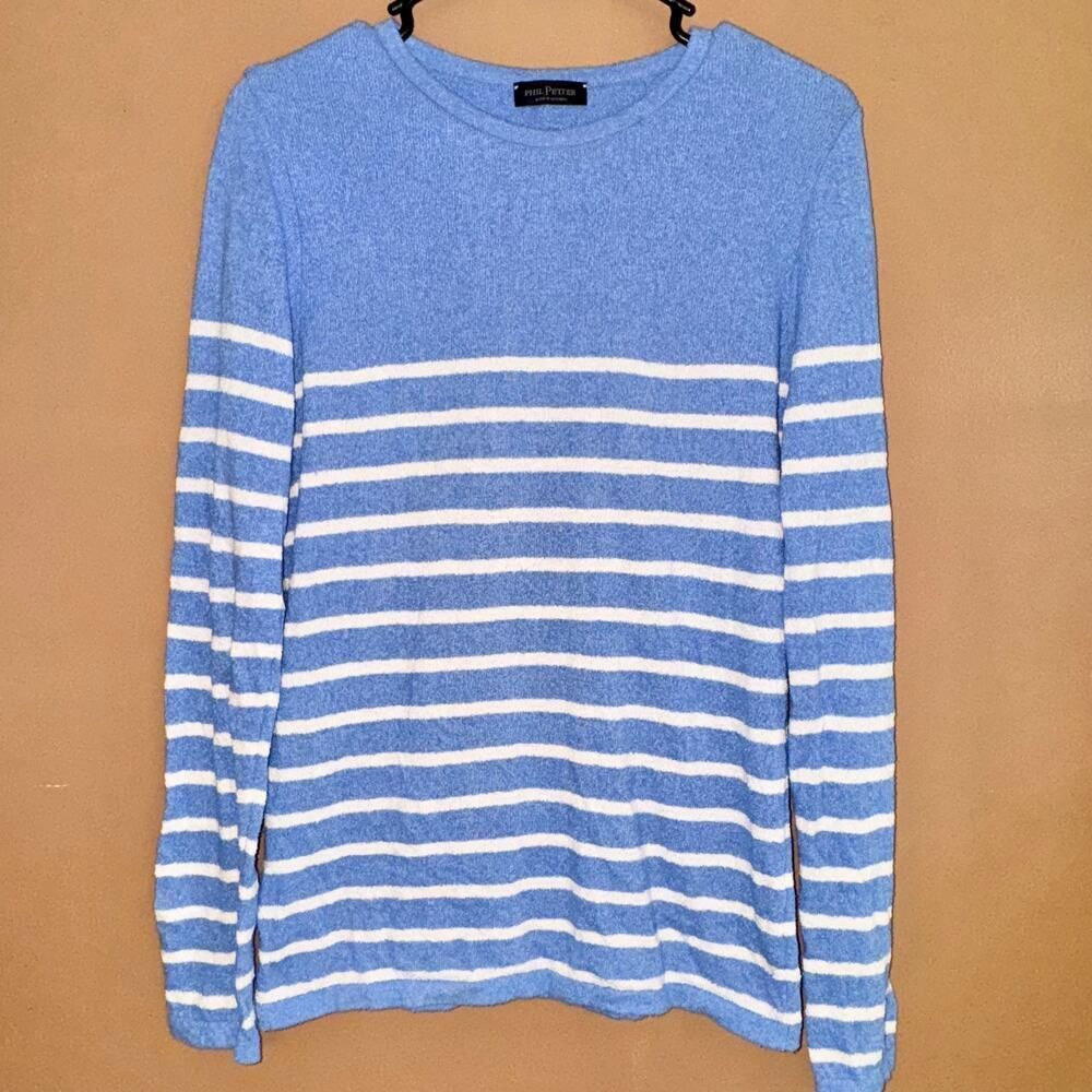 Phil Petter Wool Knit Blue Striped Designer Sweater - Picture 5 of 8
